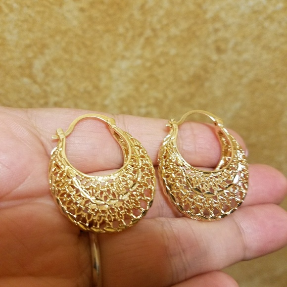 Boho gold hoop earring, - Picture 3 of 4